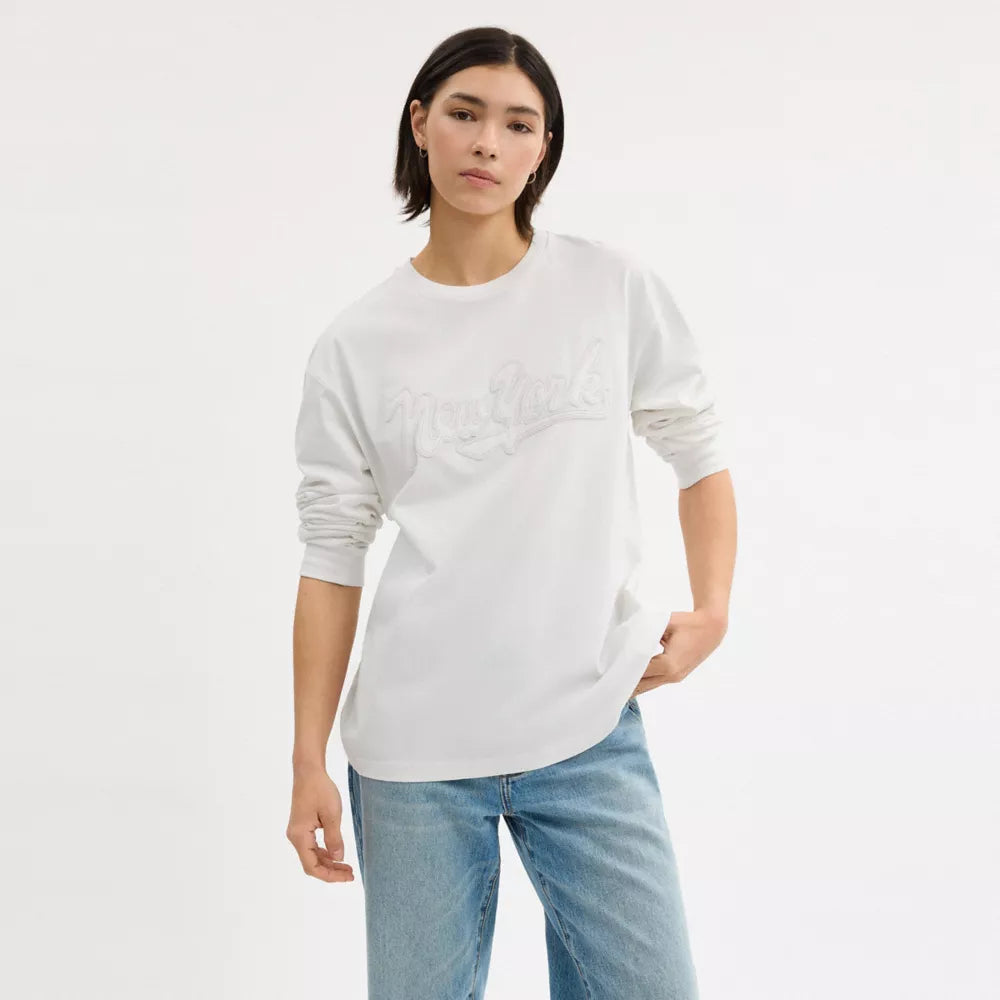 New York Long Sleeve T-Shirt In Organic Cotton - White