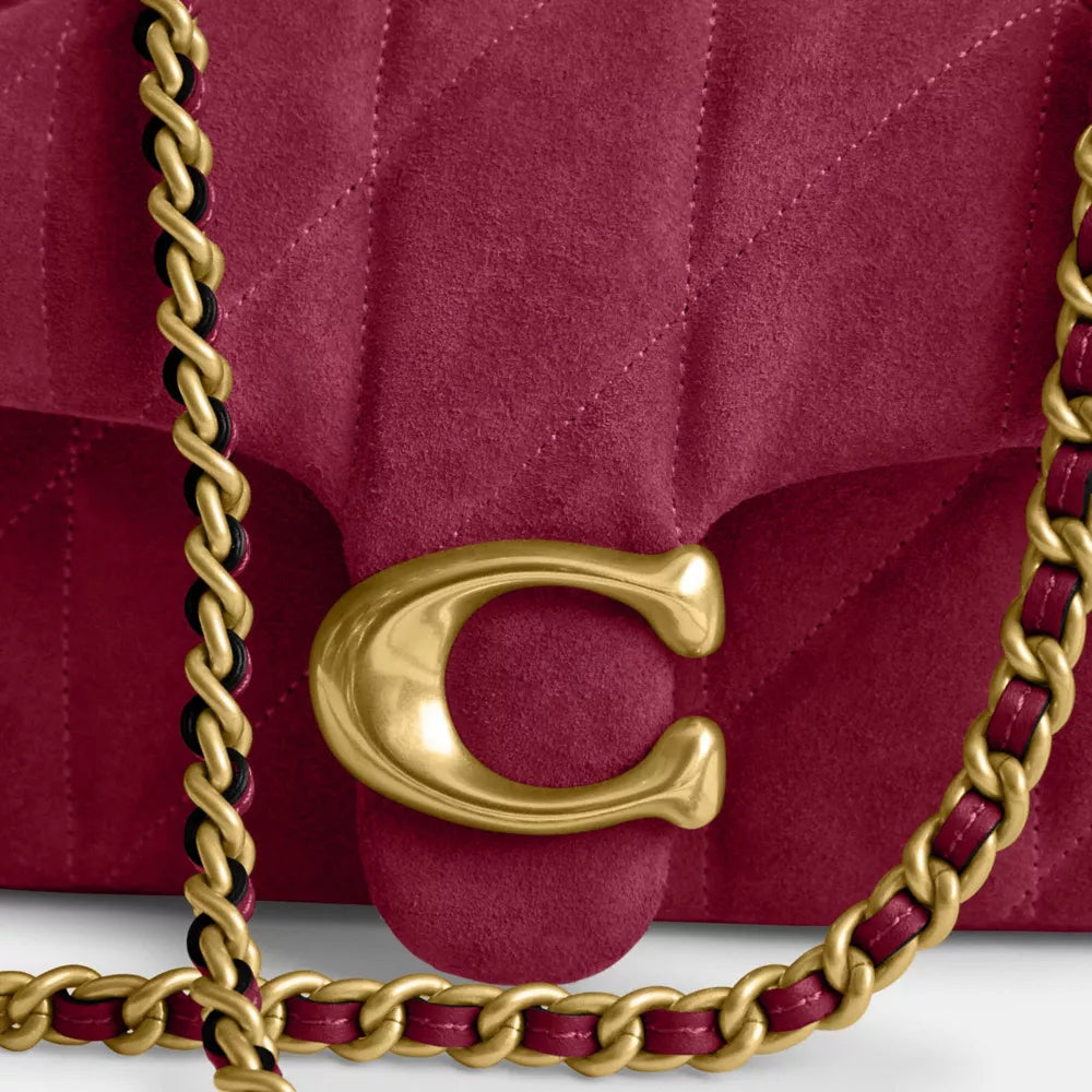 Tabby Shoulder Bag 20 With Quilting - Suede/Brass/Dark Fuchsia