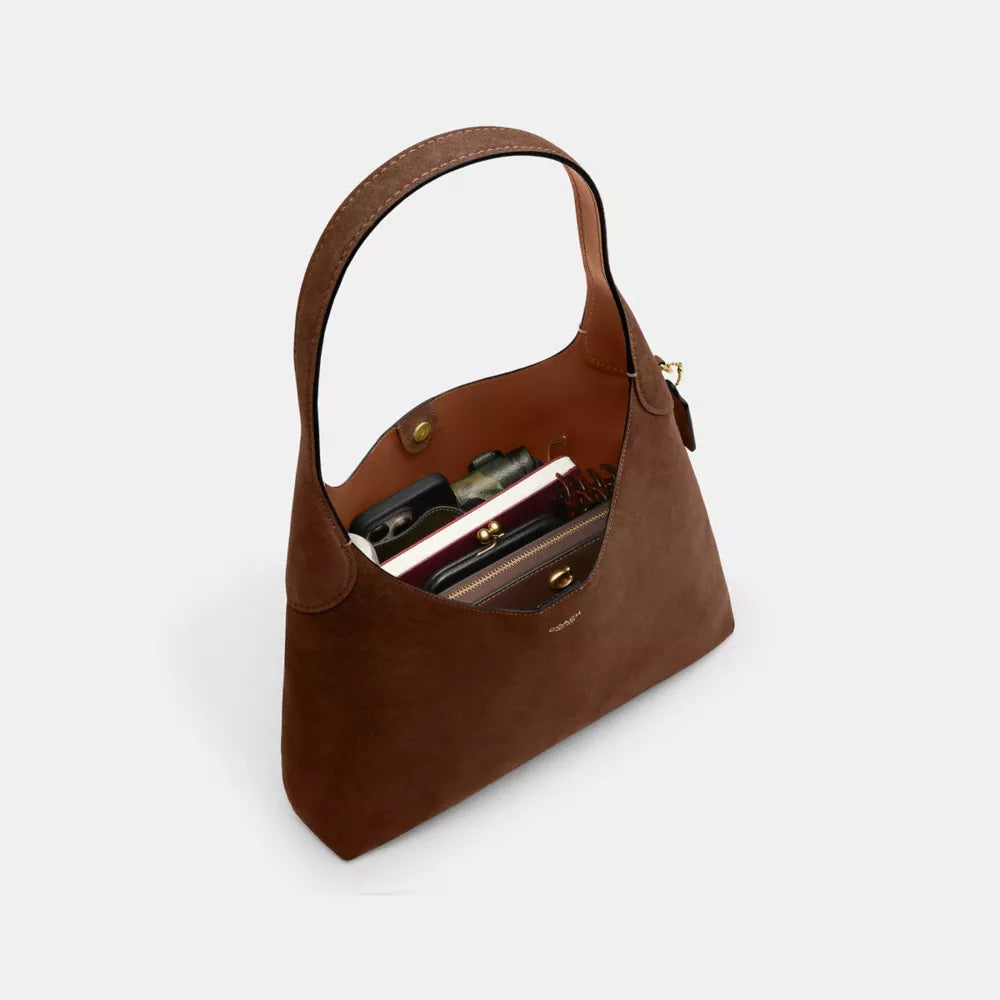 Brooklyn Shoulder Bag 34 - Suede/Brass/Warm Brown