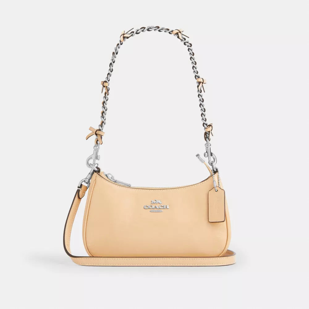 Teri Mini Crossbody Bag With Bows - Crinkle Leather/Silver/Light Sand