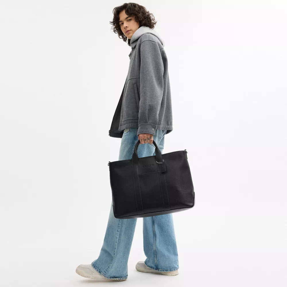 Grayson Tote Bag - Pebbled Leather/Silver/Black