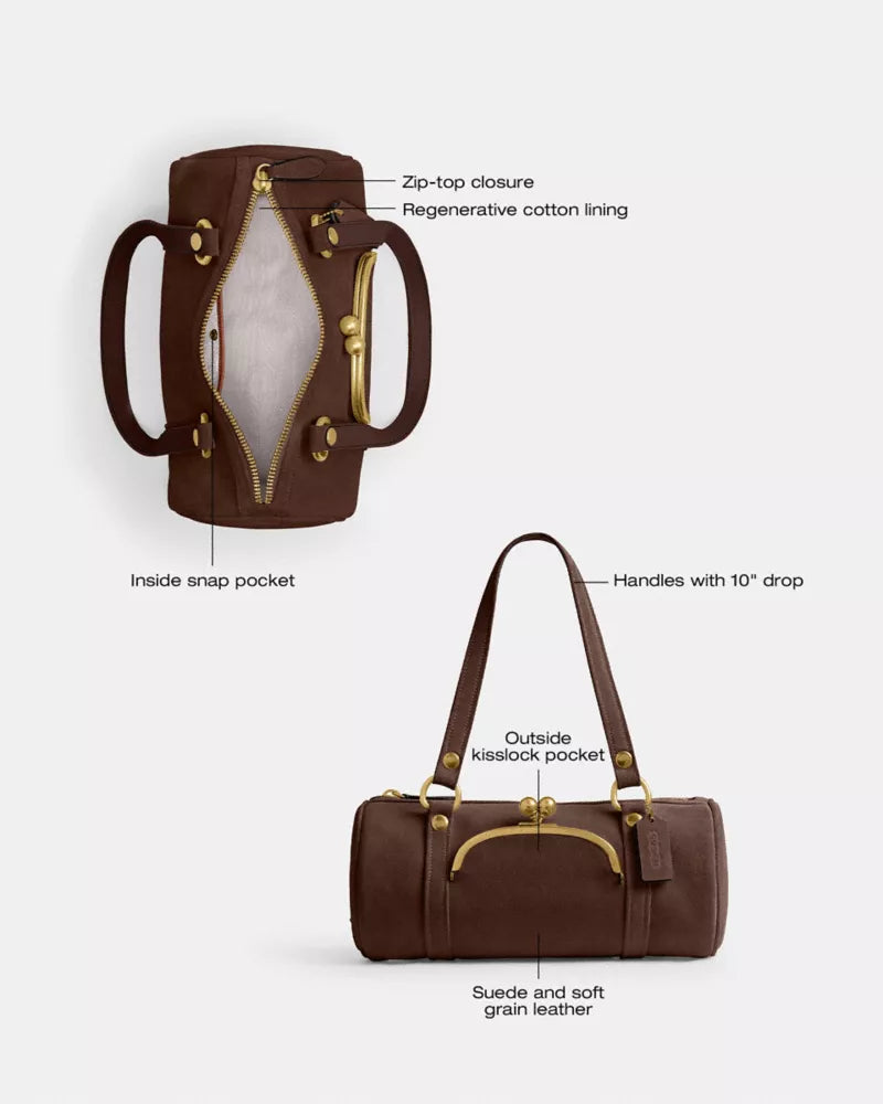 Kisslock Barrel Bag - Brass/Dark Chocolate