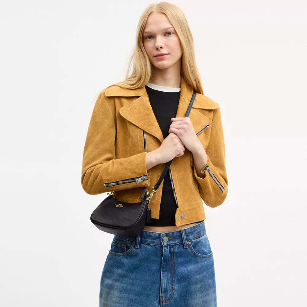 Teri Mini Crossbody Bag - Pebbled Leather/Gold/Black