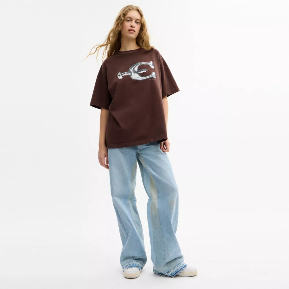 Hardware Relaxed T-Shirt In Organic Cotton - Brown