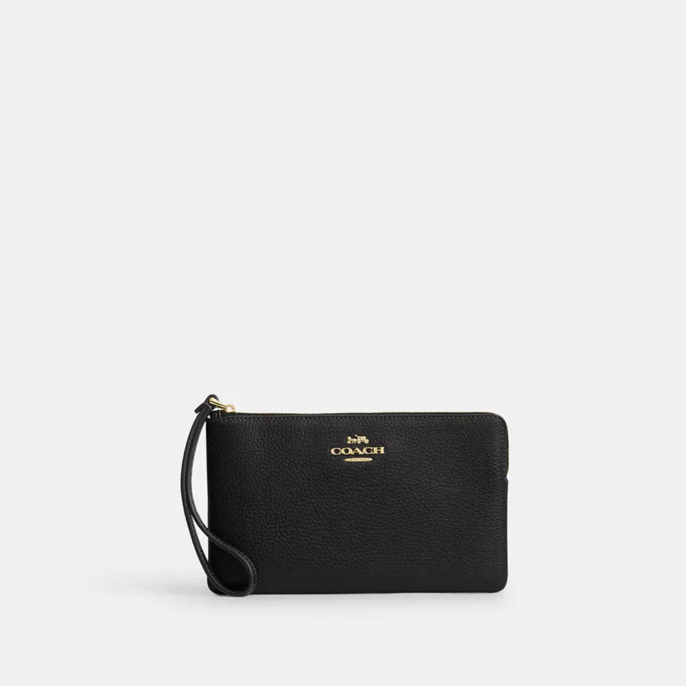 Large Corner Zip Wristlet - Pebbled Leather/Gold/Black