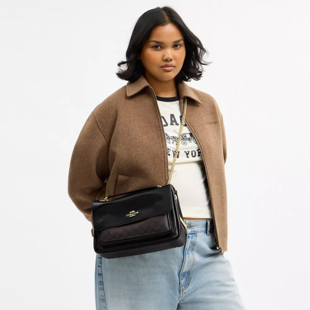 Elodie Crossbody Bag In Signature Canvas - Gold/Walnut/Black