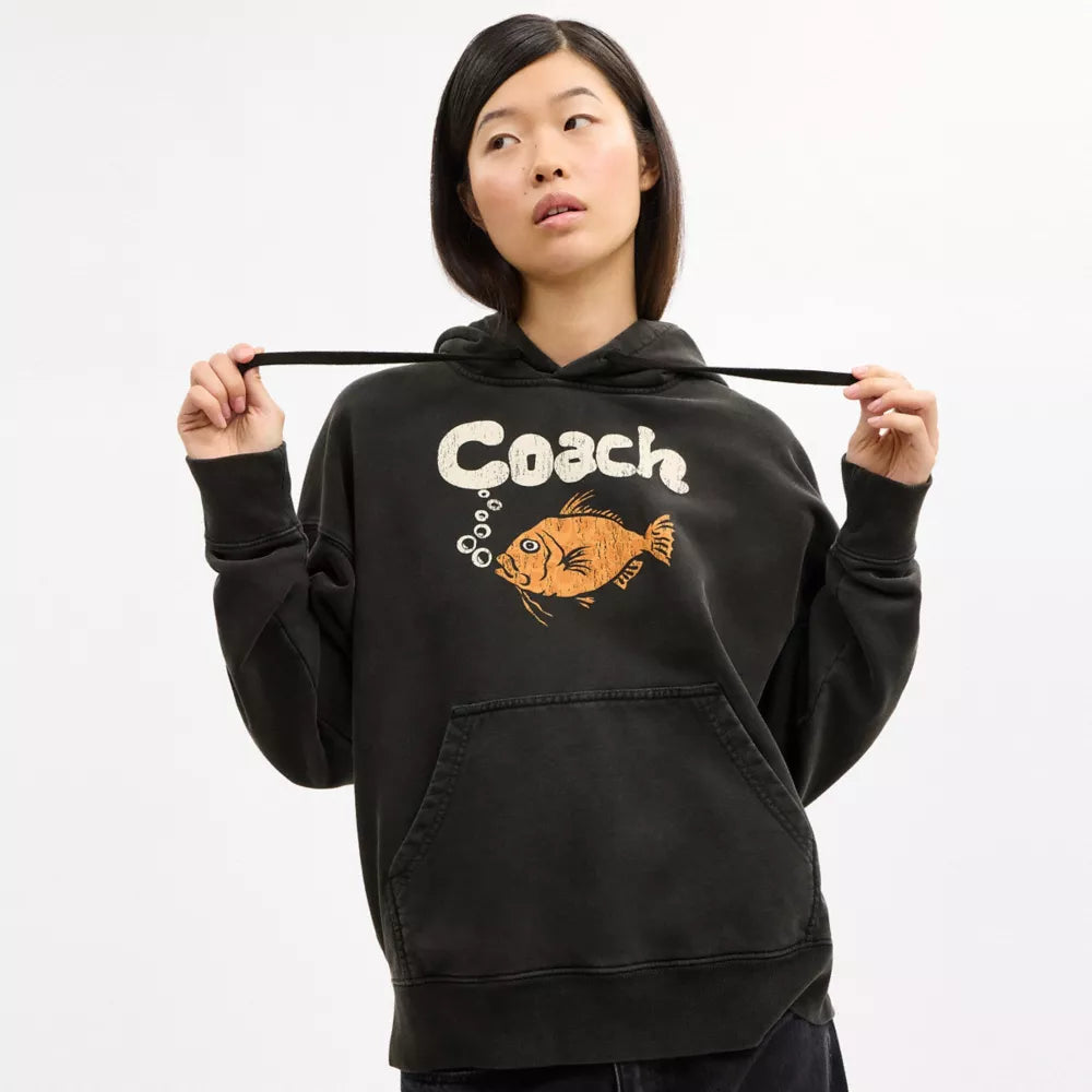 Fish Graphic Hoodie - Black