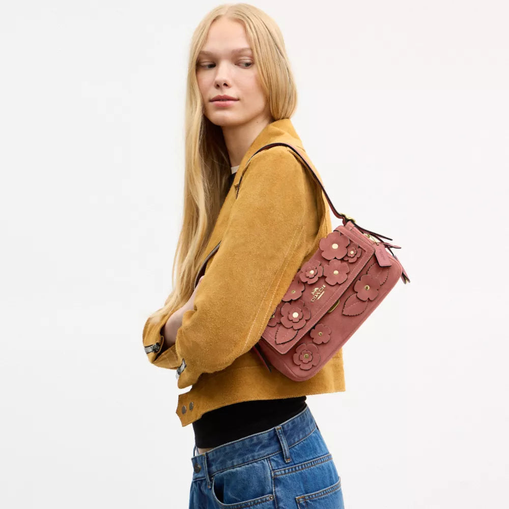 Etta Small Flap Shoulder Bag With Floral Appliquﾨﾦ - Gold/Blush Pink