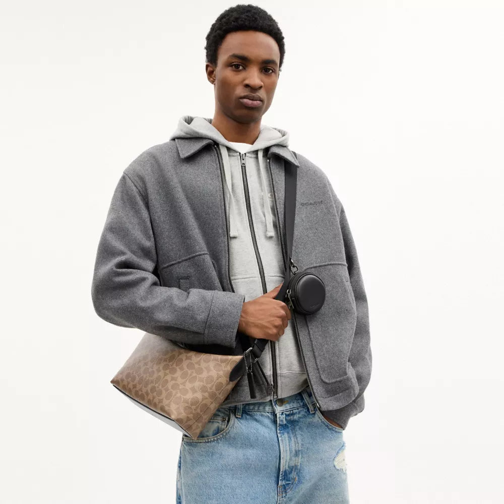 Small Finn Crossbody Bag With Pouch In Signature Canvas - Gunmetal/Tan/Black