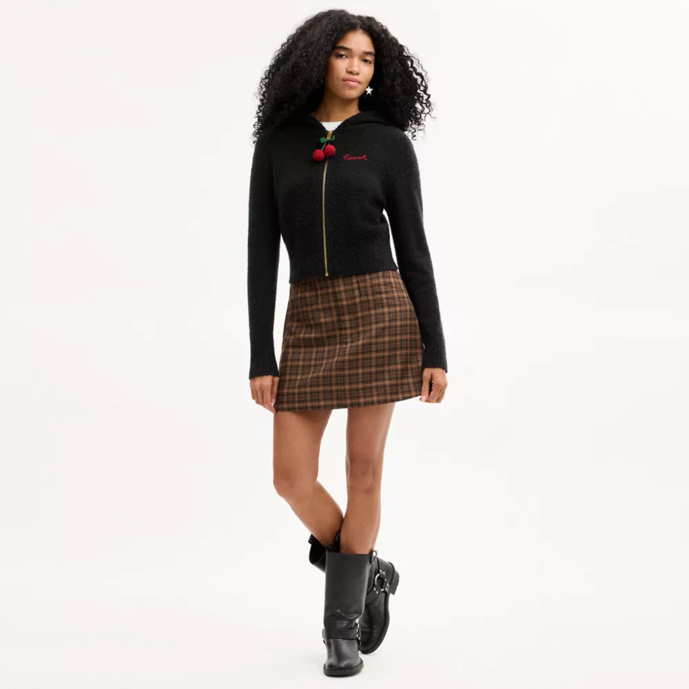 Cherry Charm Knit Hoodie - Black