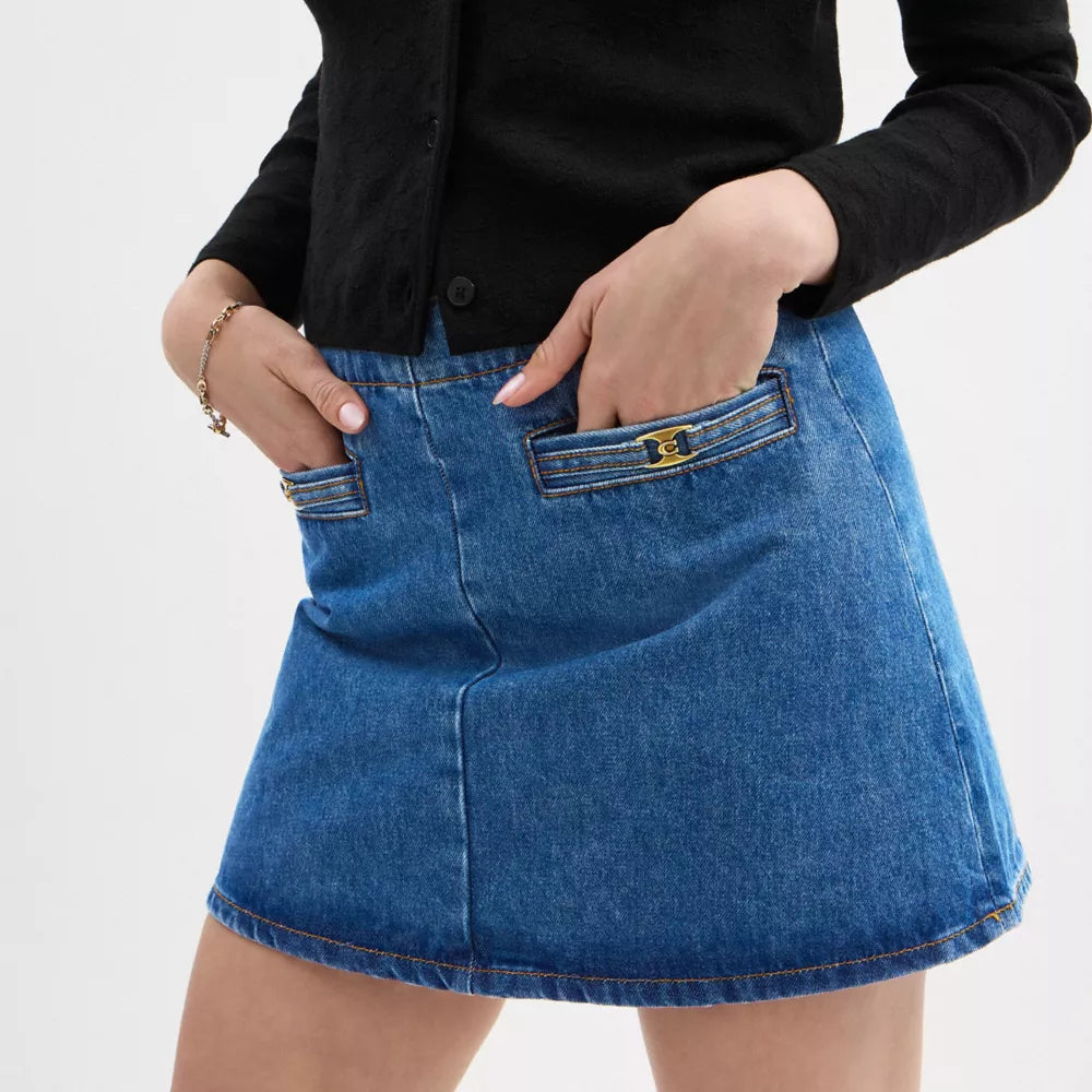 Heritage C Denim Mini Skirt In Organic Cotton - Medium Blue