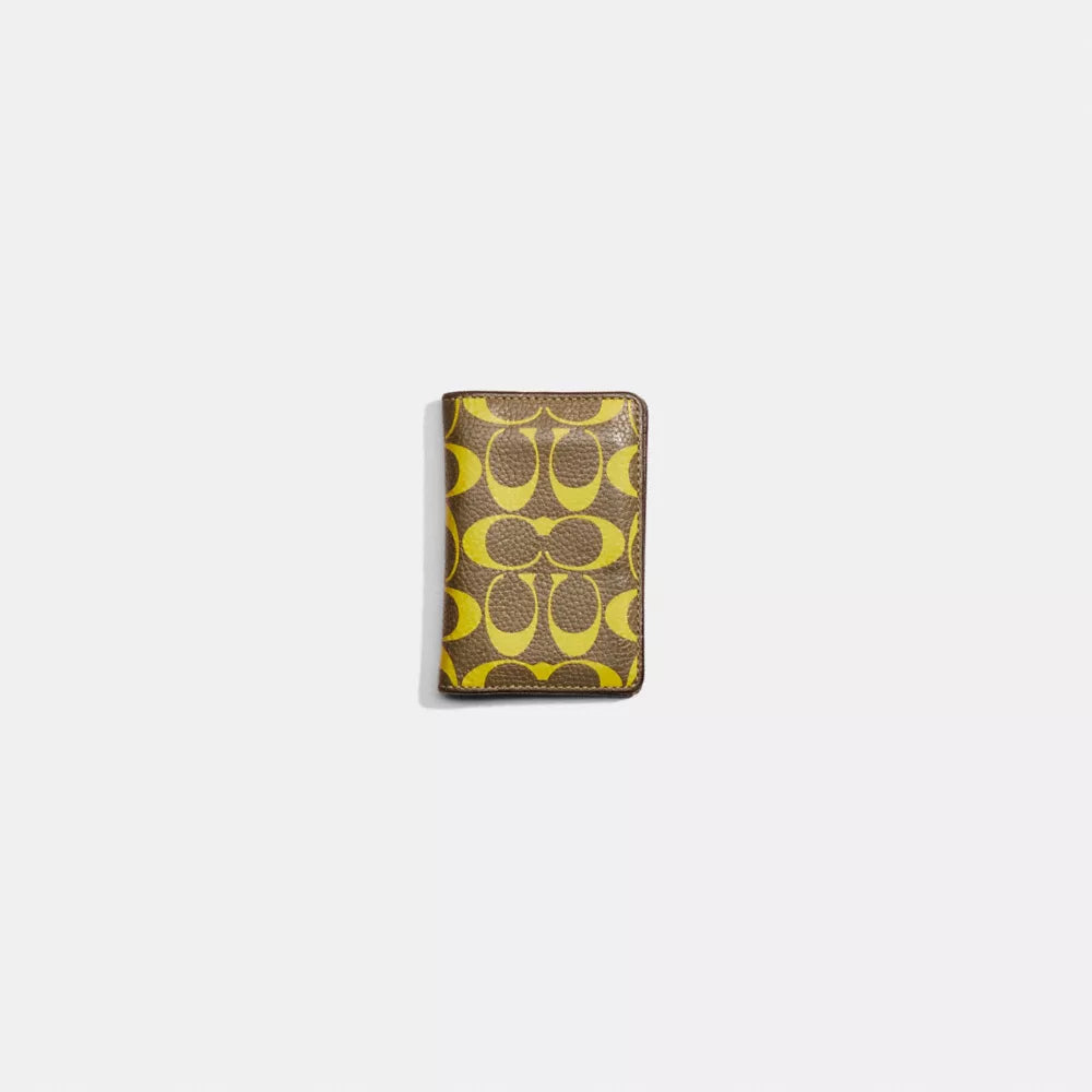 Restored Card Wallet In Signature Leather - Army Green/Key Lime
