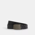 Boxed Plaque And Harness Buckle Cut-To-Size Reversible Belt, 38MM - Signature Canvas/Gunmetal/Charcoal/Black
