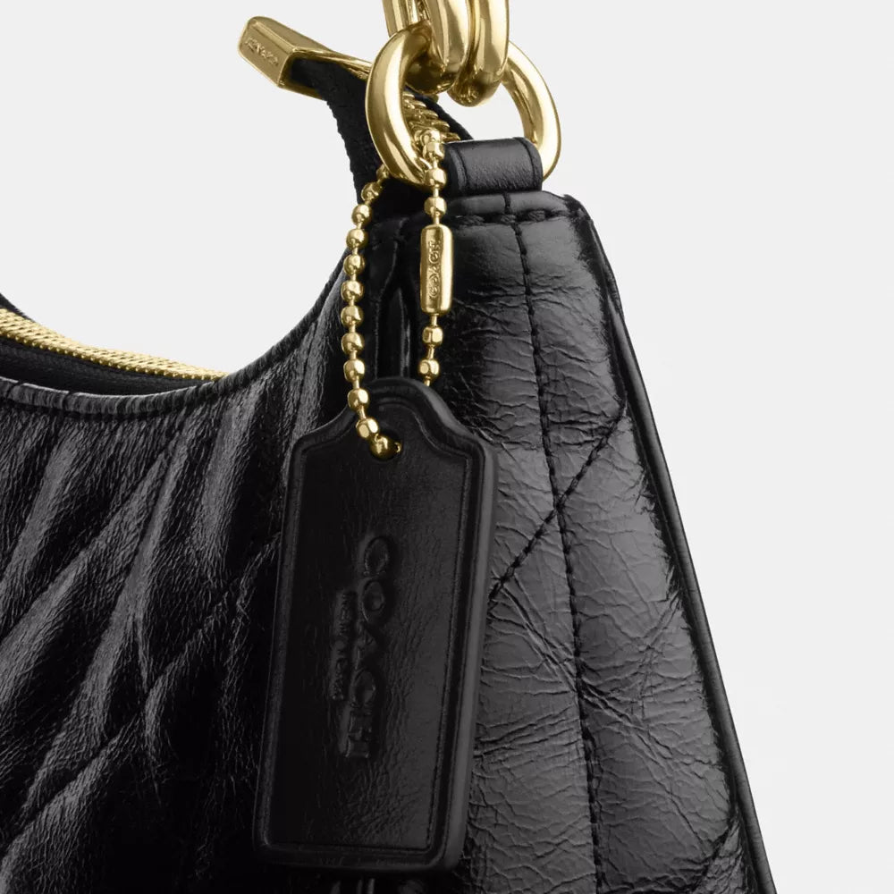 Teri Shoulder Bag With Quilting - Crinkle Leather/Gold/Black