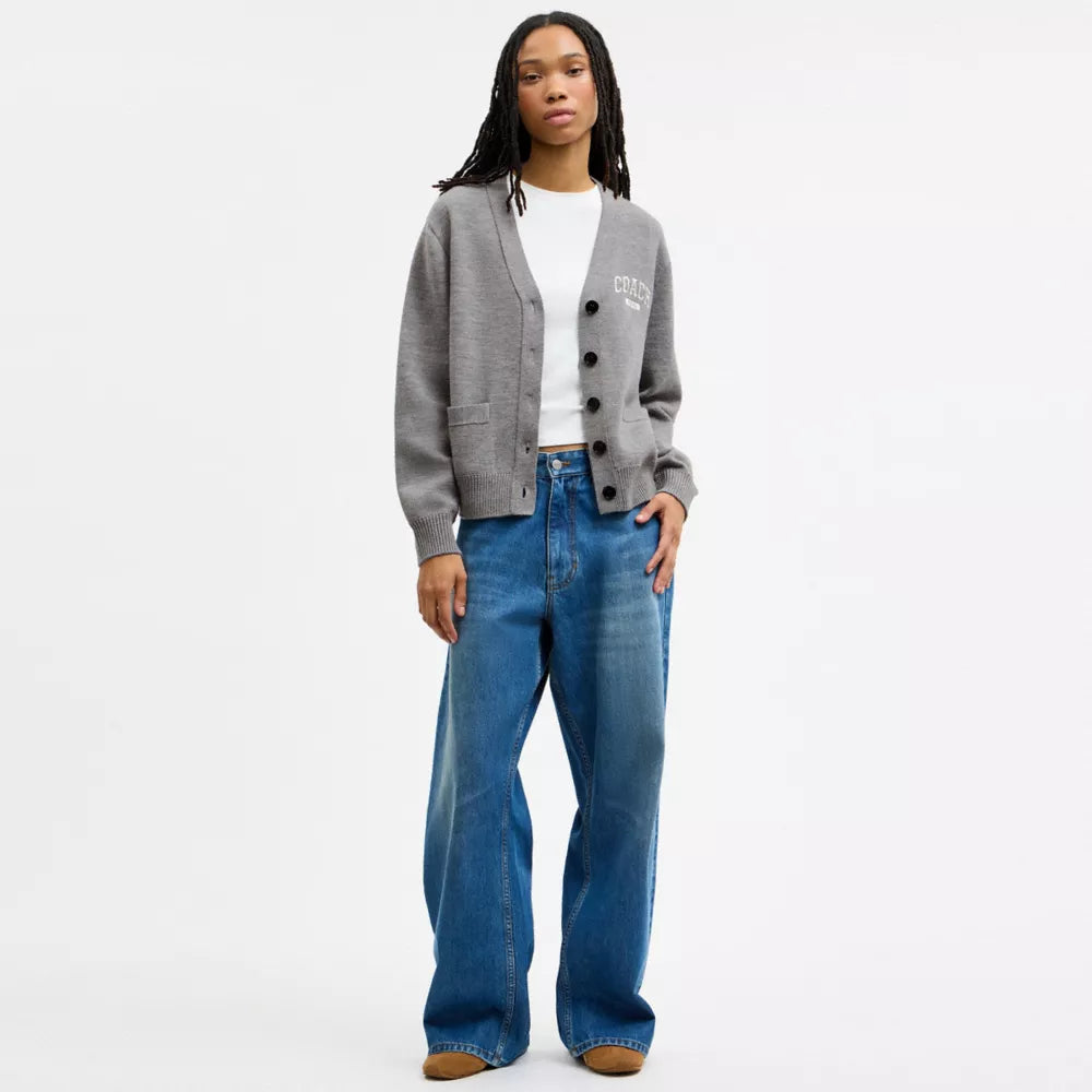 Double Faced Button Down Cardigan - Heather Grey