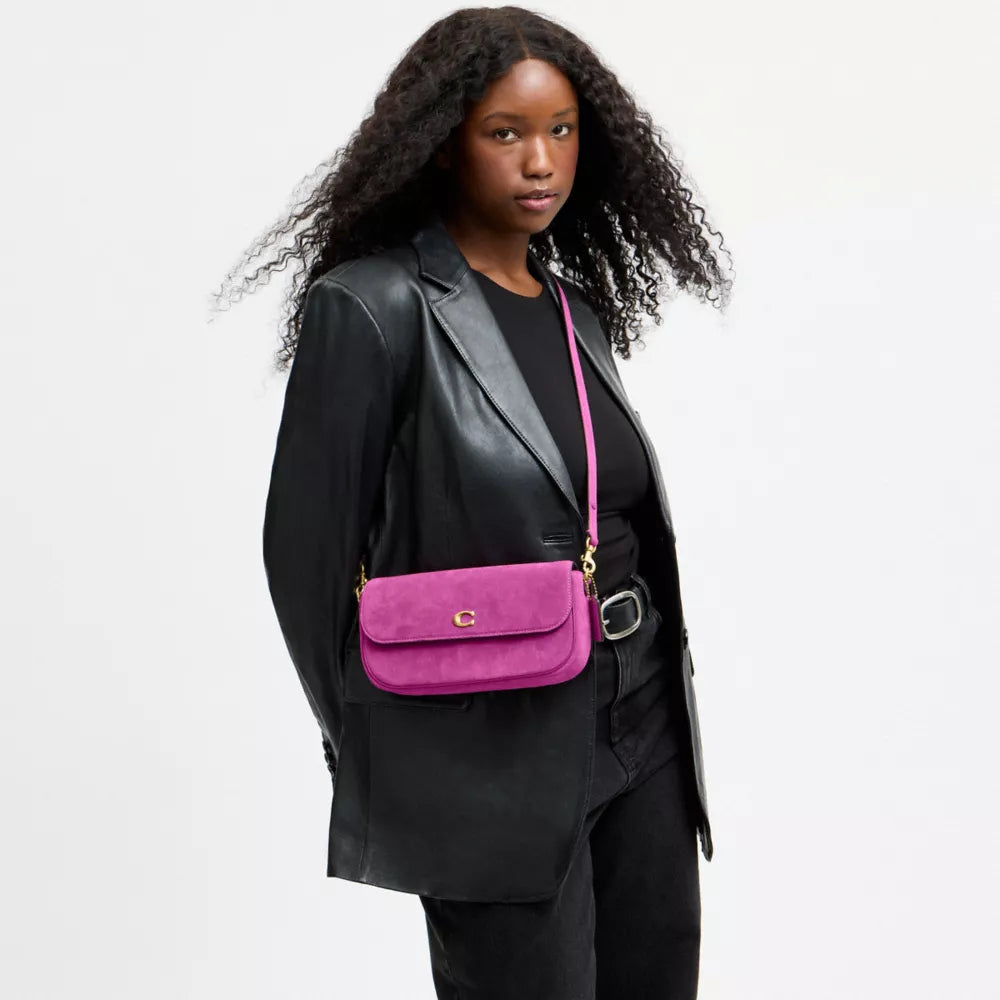 Brook Flap Chain Bag - Suede/Brass/Magenta