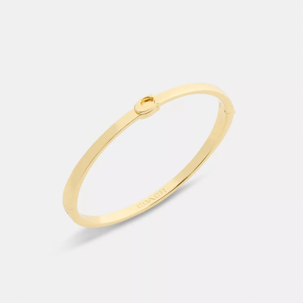 Thin Signature Hinged Bangle - Gold