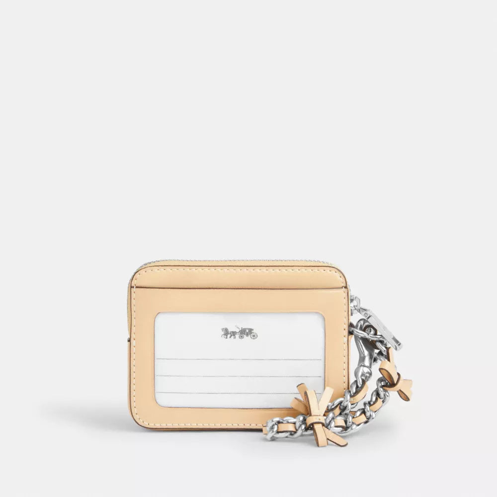 Zip Card Case With Bows - Crinkle Leather/Silver/Light Sand