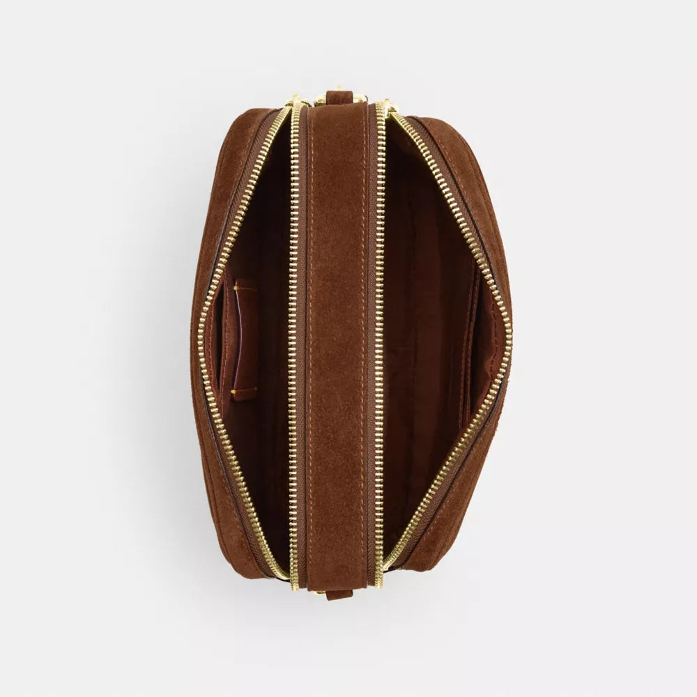 Carey Crossbody Bag - Suede/Gold/Warm Brown