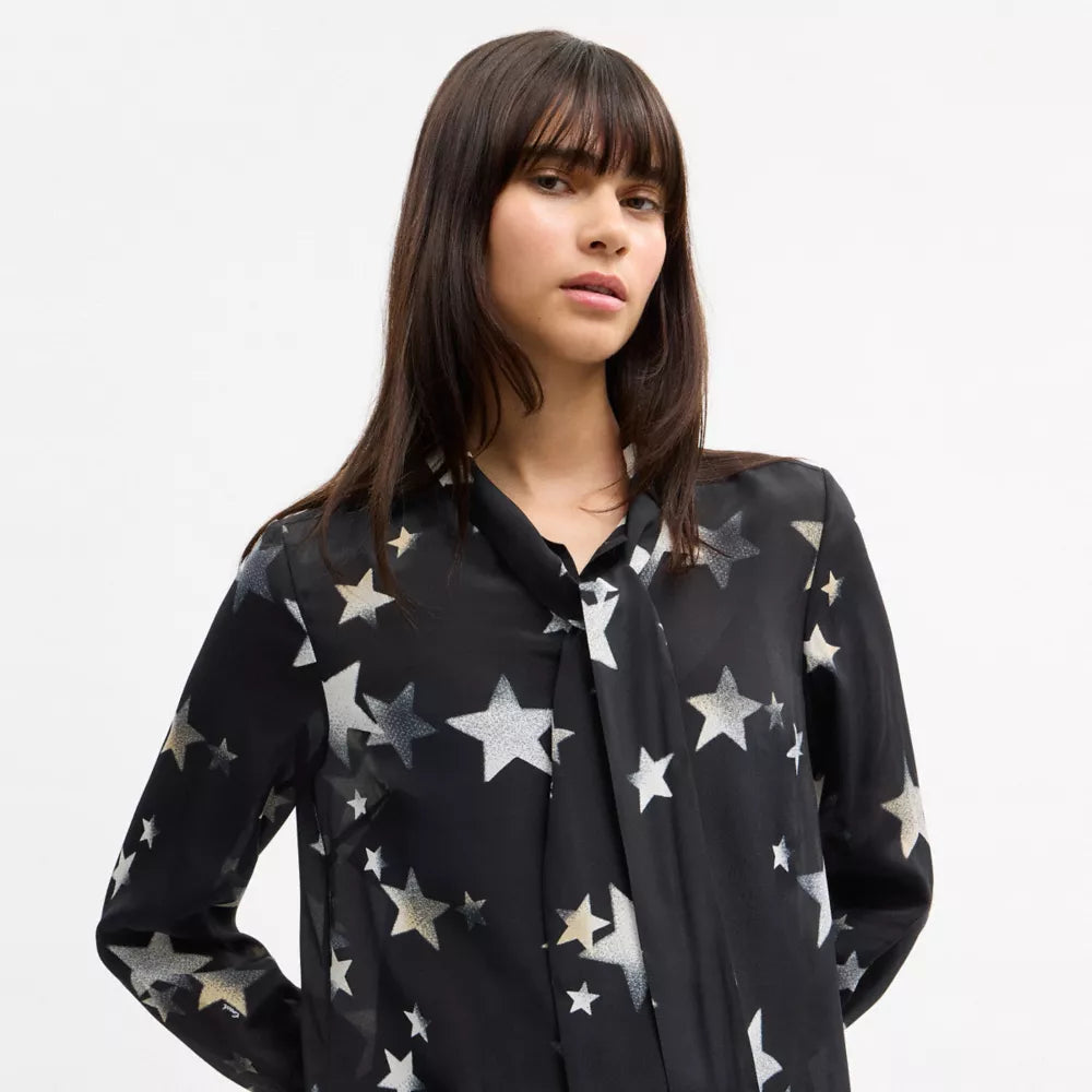 Tie Neck Star Dress - Black