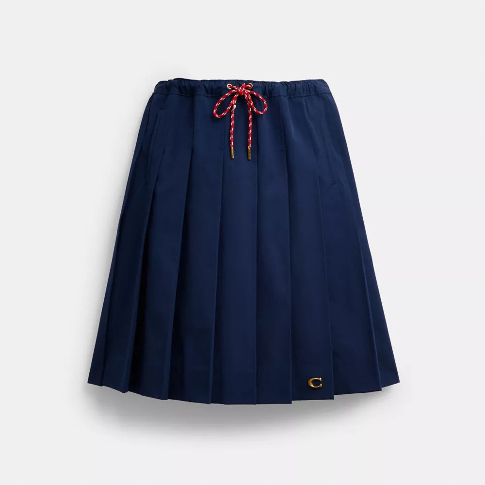 Sporty Pleated Midi Skirt - Navy Blue