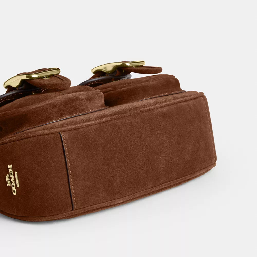 Ashton Shoulder Bag - Suede/Gold/Warm Brown