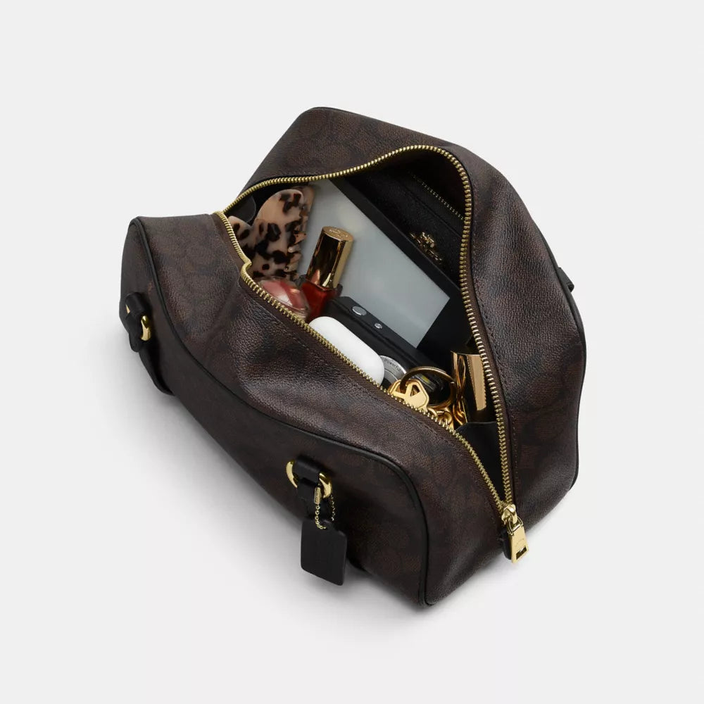 Sydney Shoulder Bag In Signature Canvas - Signature Canvas/Gold/Walnut/Black