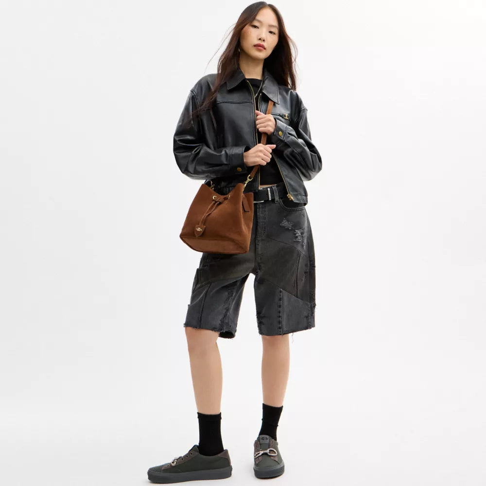 Rowan Bucket Bag - Suede/Gold/Warm Brown
