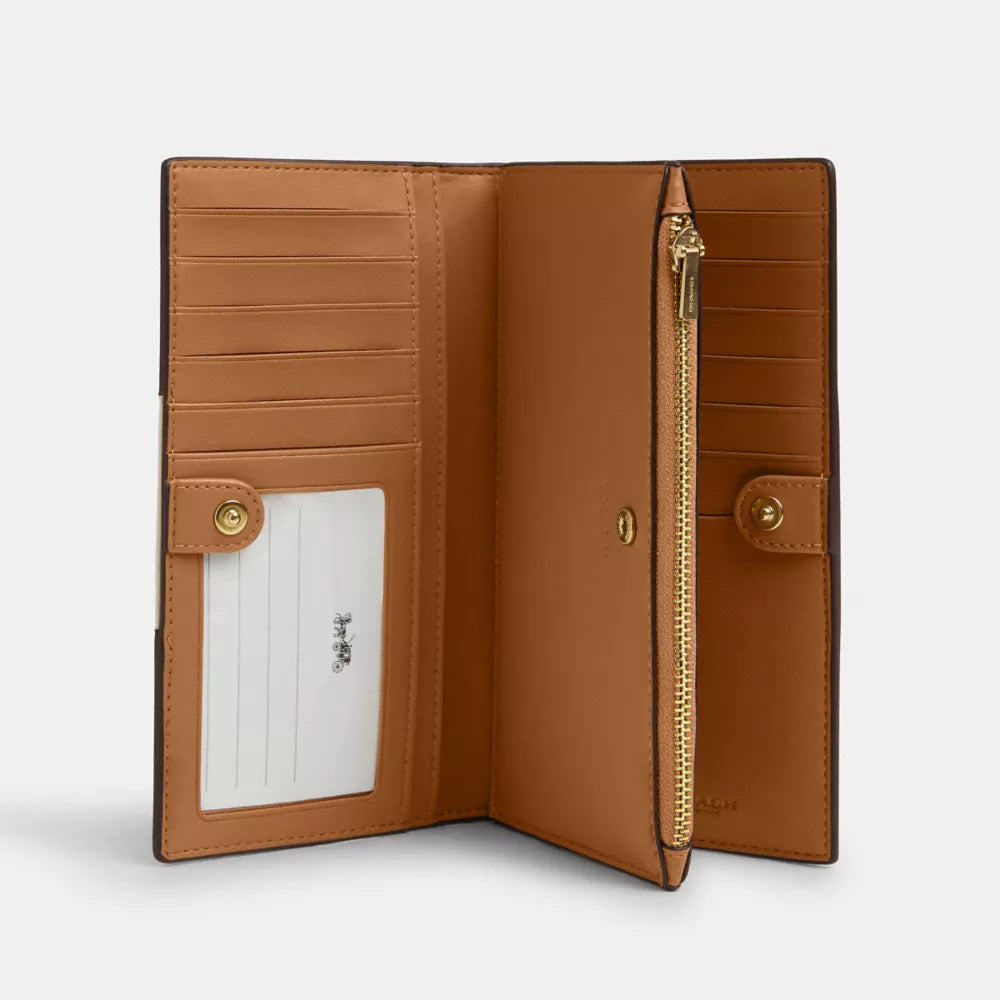 Slim Zip Wallet In Signature Canvas With Stripe - Signature Canvas/Gold/Light Khaki/Chalk Lt Saddle