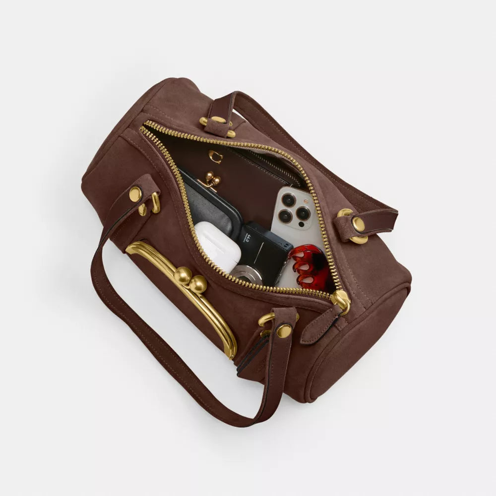 Kisslock Barrel Bag - Brass/Dark Chocolate