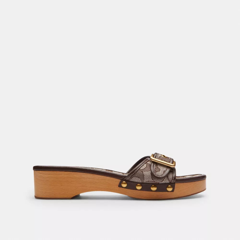 Margot Wooden Sandal In Signature Jacquard - Oak/Maple