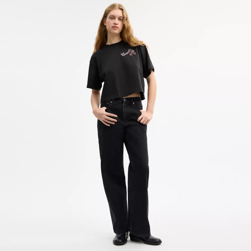 Charms Cropped T-Shirt In Organic Cotton - Washed Black