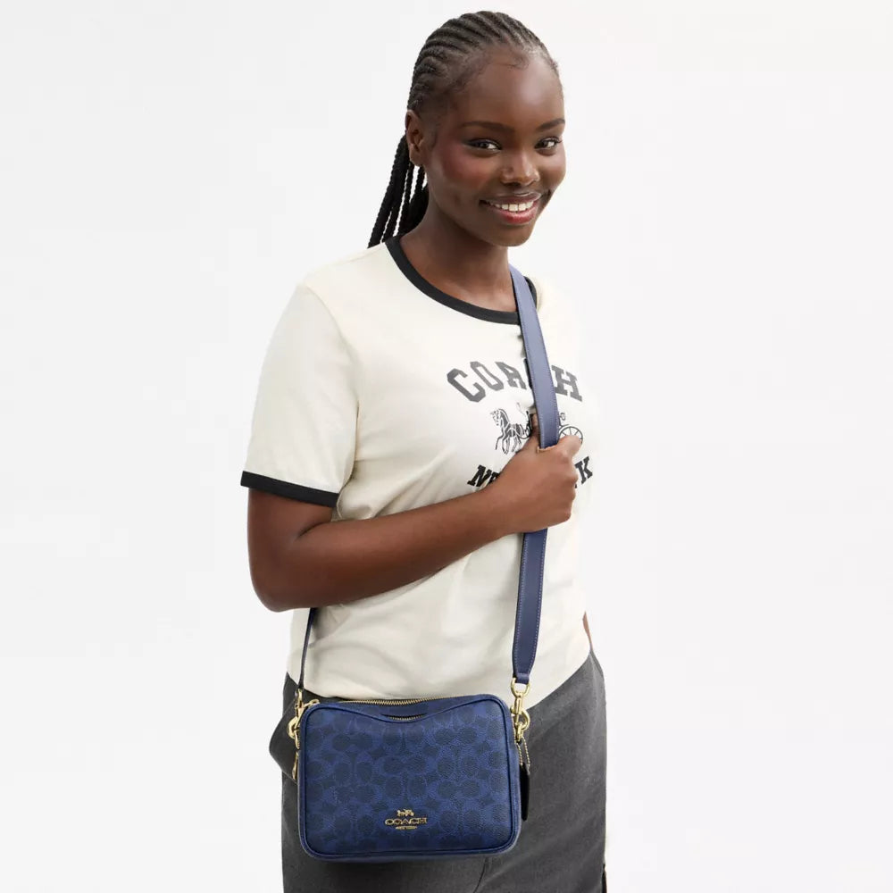 Carey Crossbody Bag In Signature Canvas - Signature Canvas/Gold/Navy