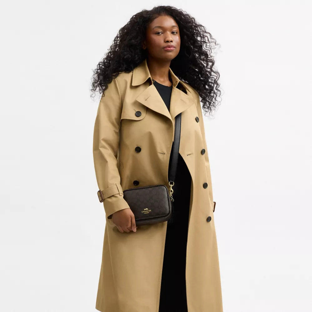 Mini Carey Crossbody Bag In Signature Canvas - Signature Canvas/Gold/Walnut/Black
