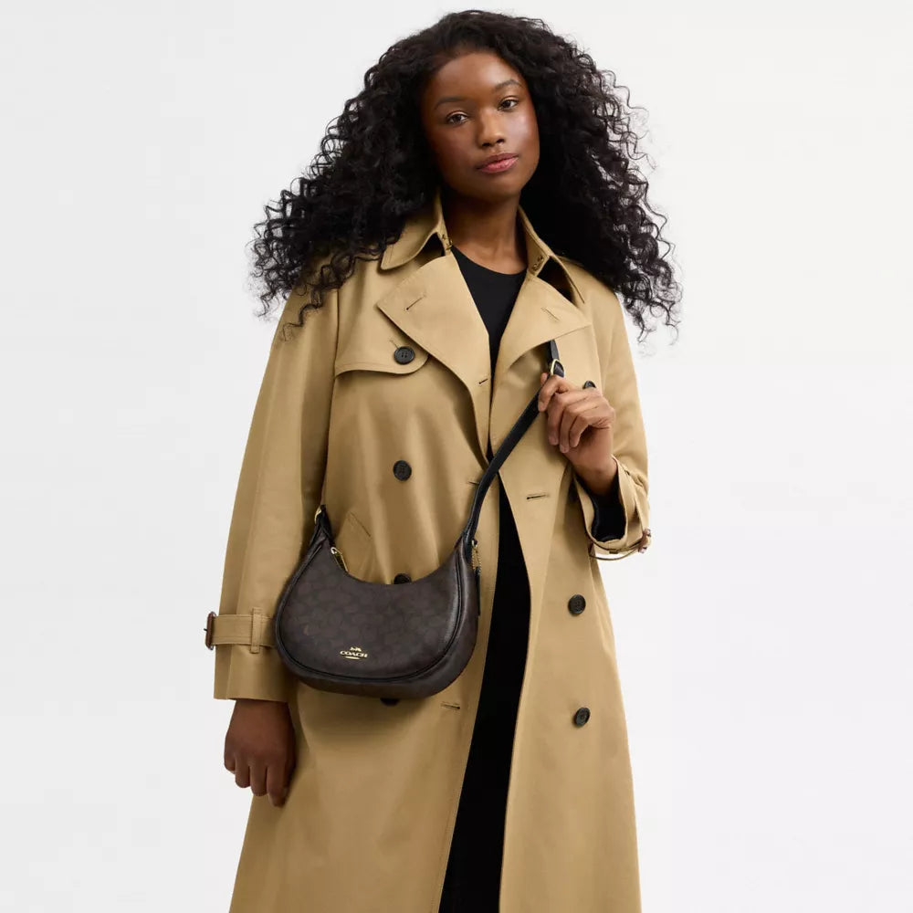 Emily Shoulder Bag In Signature Canvas - Signature Canvas/Gold/Walnut/Black