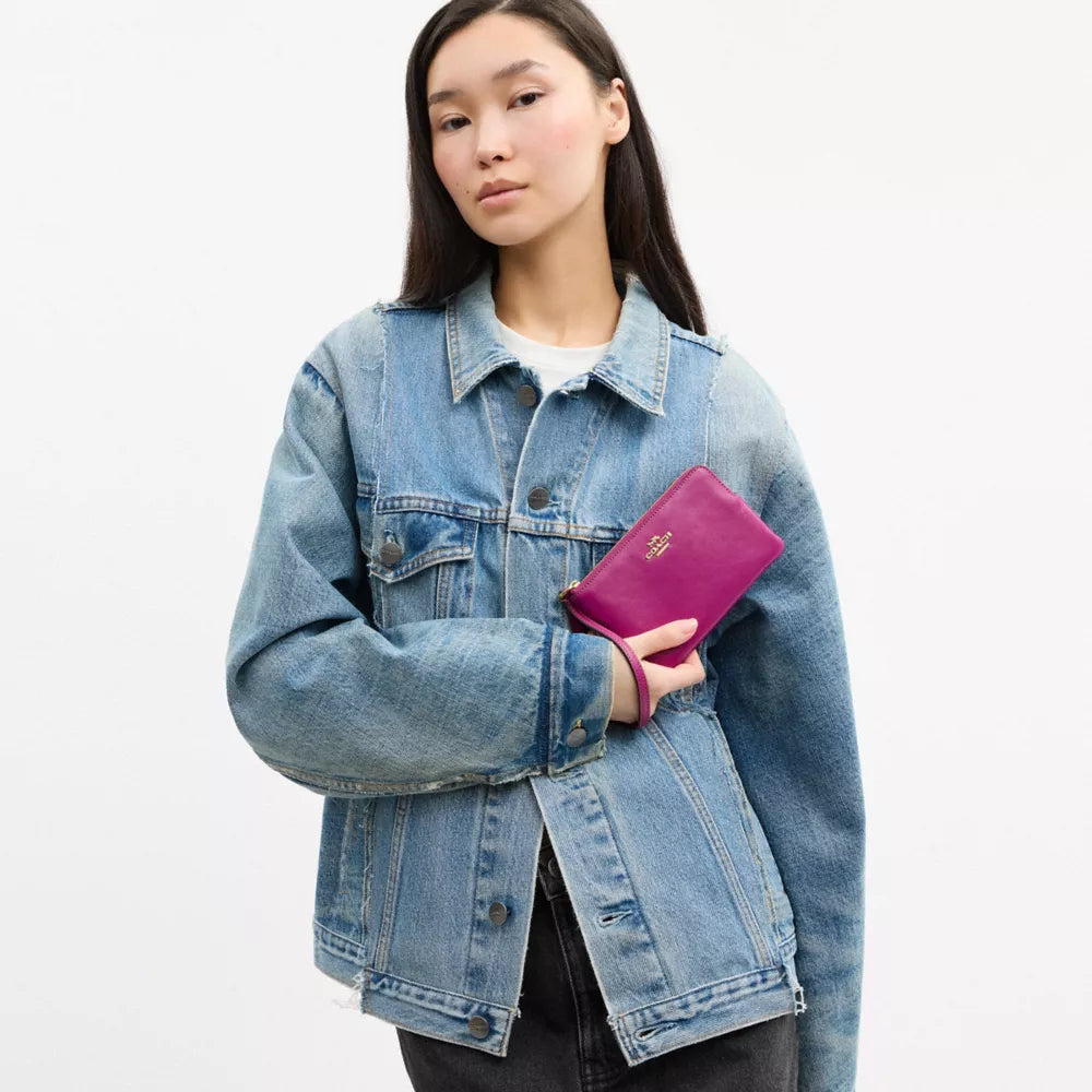 Corner Zip Wristlet - Crinkle Leather/Im/Magenta