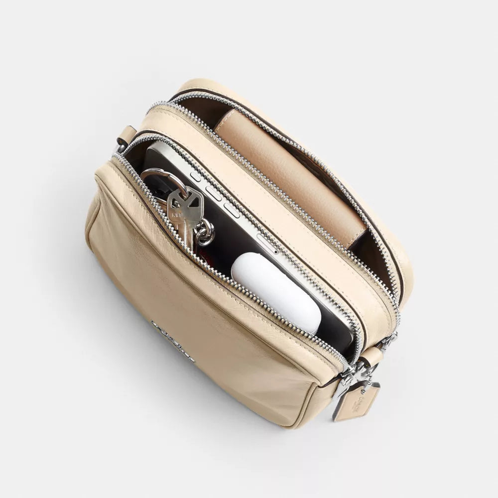Mini Carey Crossbody Bag - Glazed Leather/Silver/IVORY