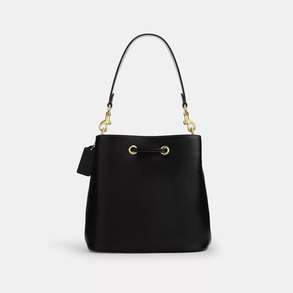 Rowan Bucket Bag With Pocket - Crinkle Leather/Gold/Black