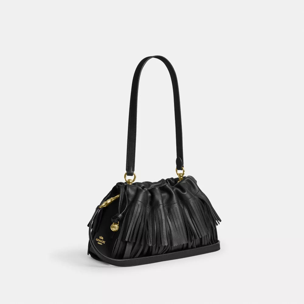 Faye Shoulder Bag With Fringe - Leather/Gold/Black