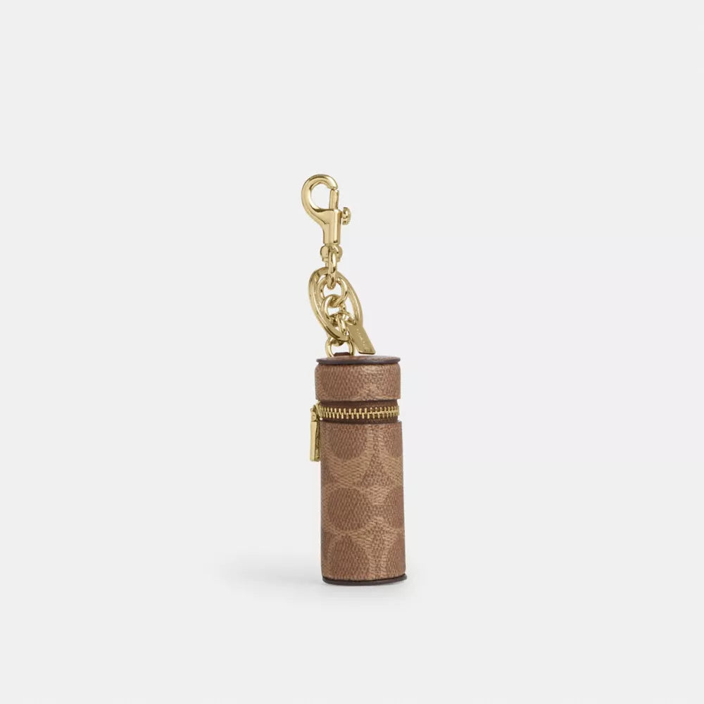 Lipstick Case Bag Charm In Signature Canvas - Signature Canvas/Gold/Tan/Brown