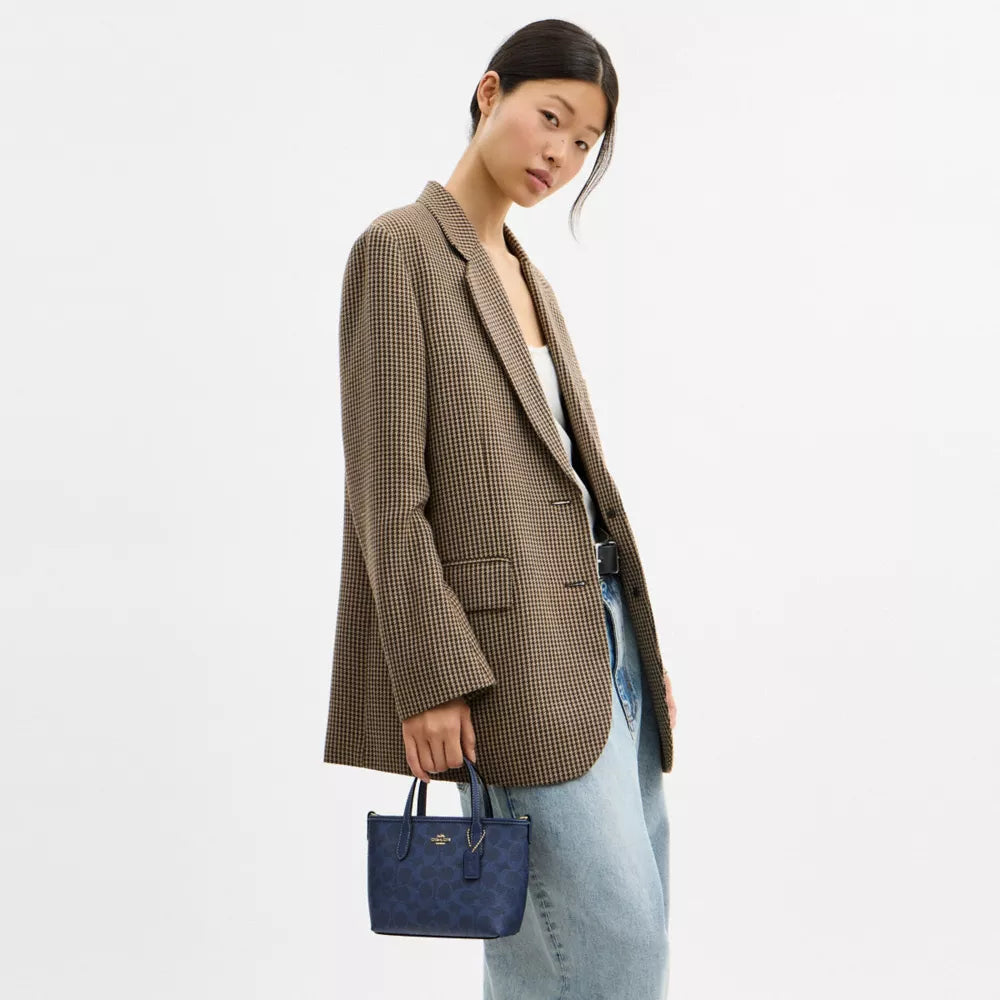 City Mini Tote Bag In Signature Canvas - Signature Canvas/Gold/Navy
