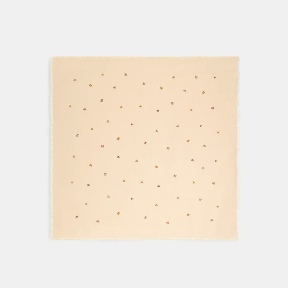 Signature Mini Vintage Rose Print Oversized Square Scarf - Sand