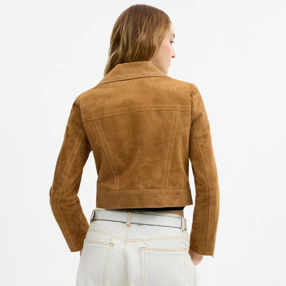 Asymmetric Suede Jacket - Brown