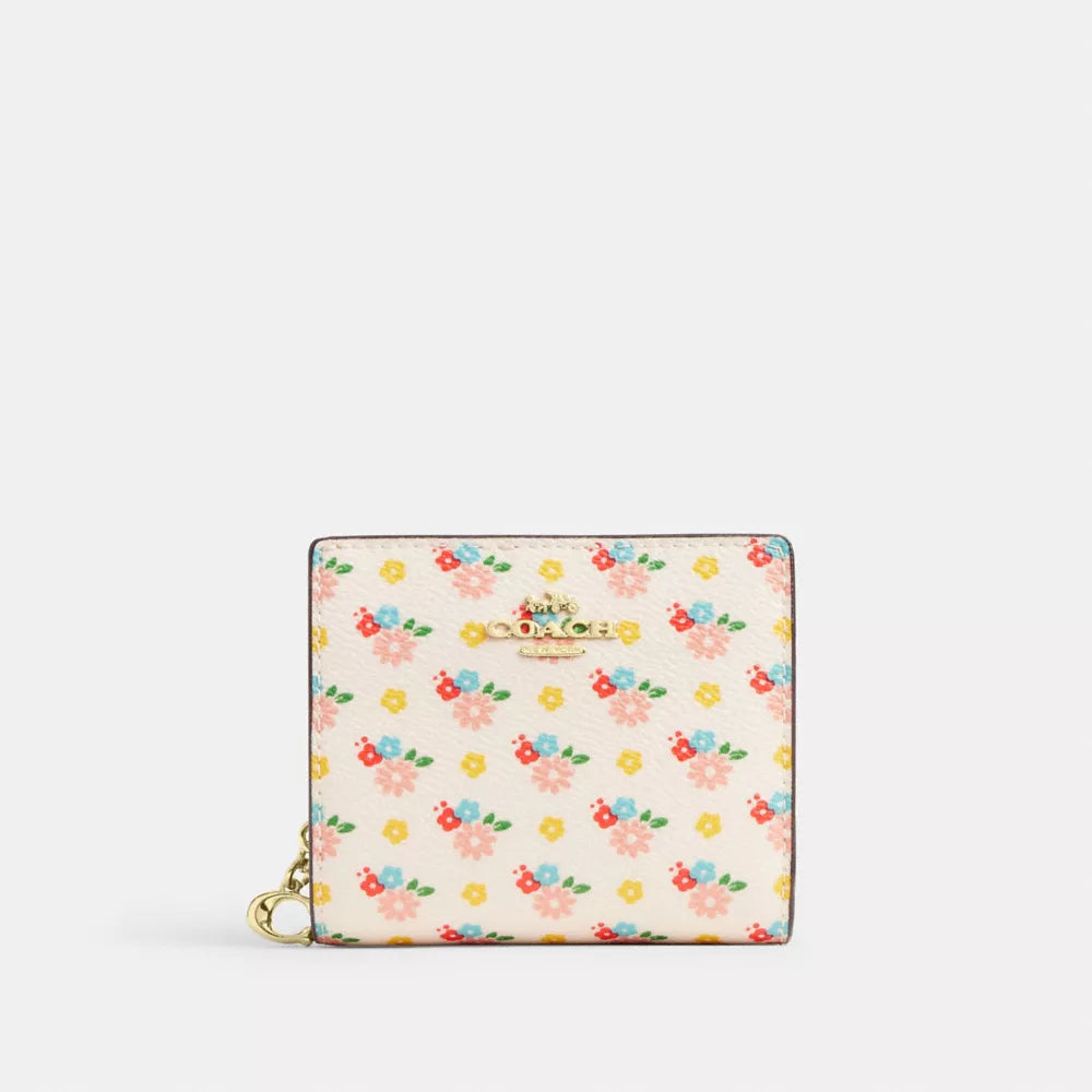 Snap Wallet With Floral Print And Charm - Gold/Chalk Multi