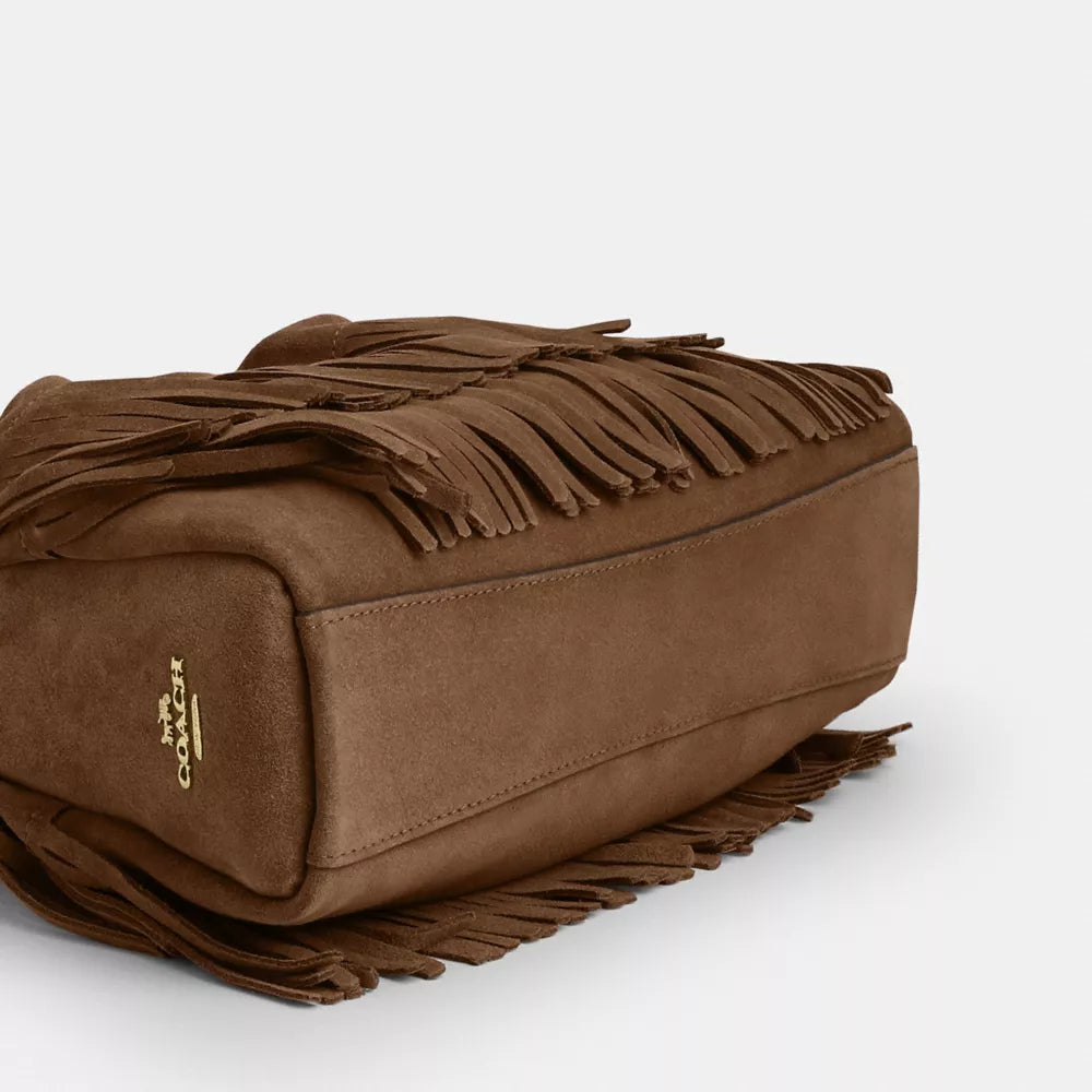 Faye Shoulder Bag With Fringe - Suede/Im/Cedar