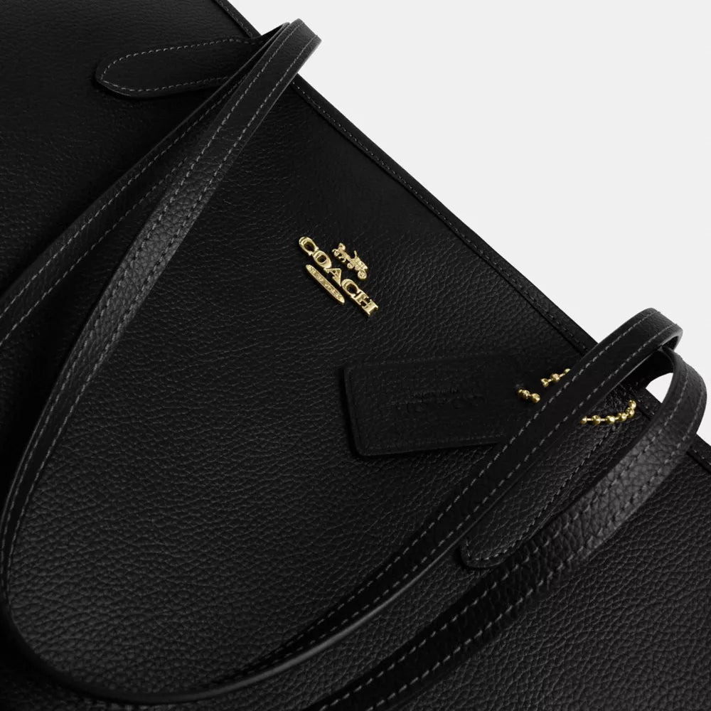 City Tote Bag - Pebbled Leather/Gold/Black