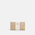 Slim Zip Wallet In Signature Canvas With Stripe - Signature Canvas/Gold/Light Khaki/Chalk Lt Saddle