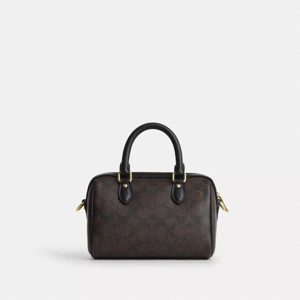 Mini Rowan Crossbody Bag In Signature Canvas - Signature Canvas/Gold/Walnut/Black