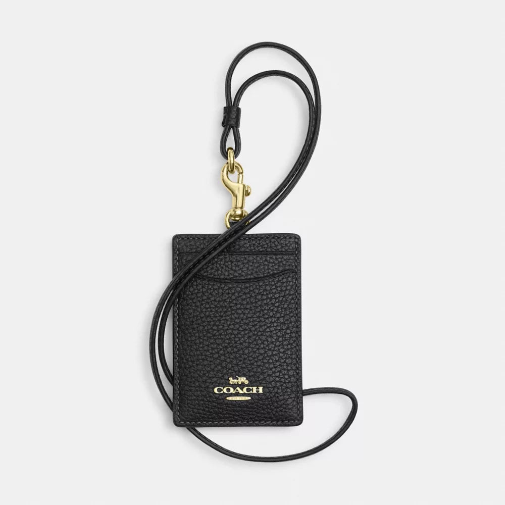 ID Lanyard - Pebbled Leather/Gold/Black