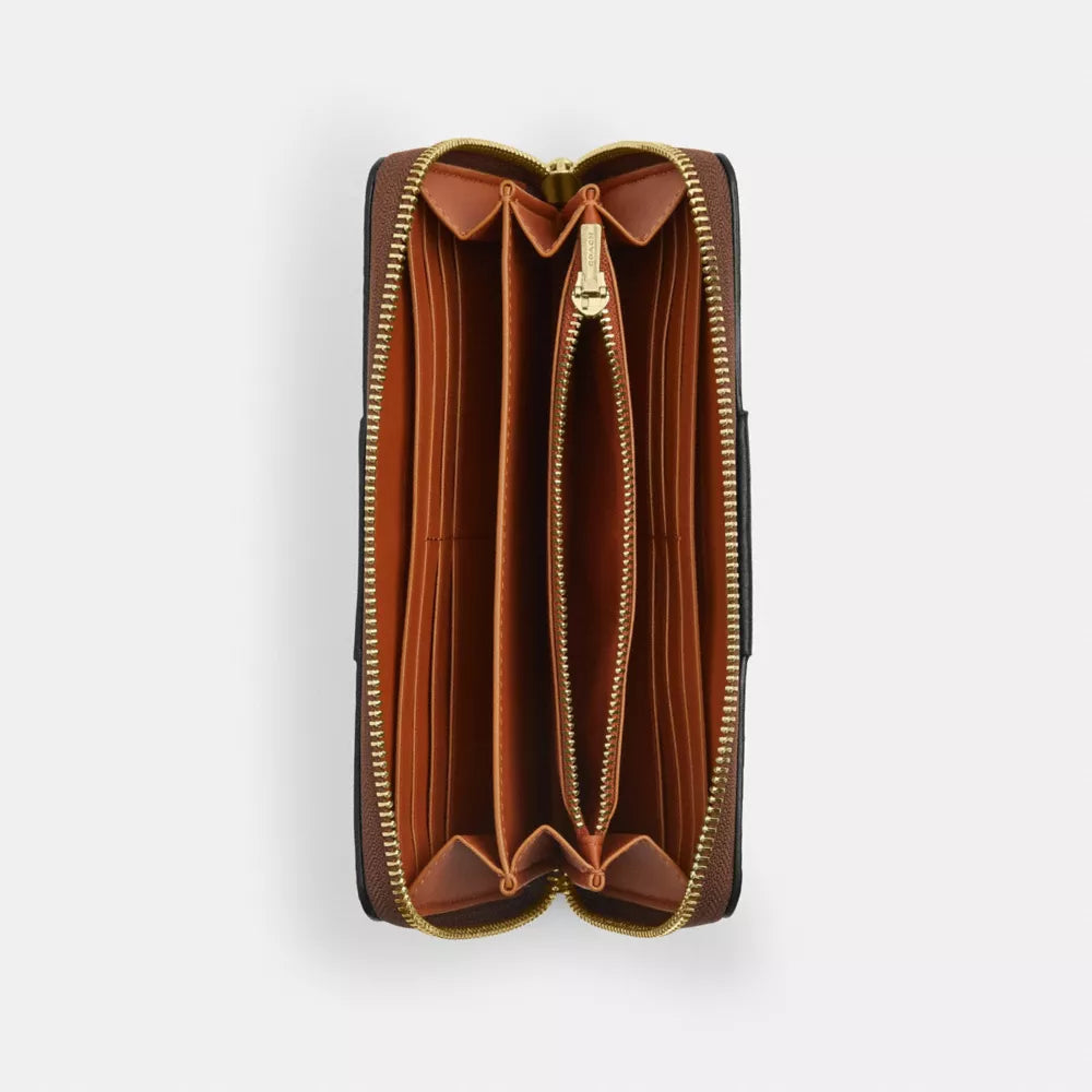 Long Zip Around Wallet In Signature Canvas With Stripe - Signature Canvas/Gold/Tan/Black